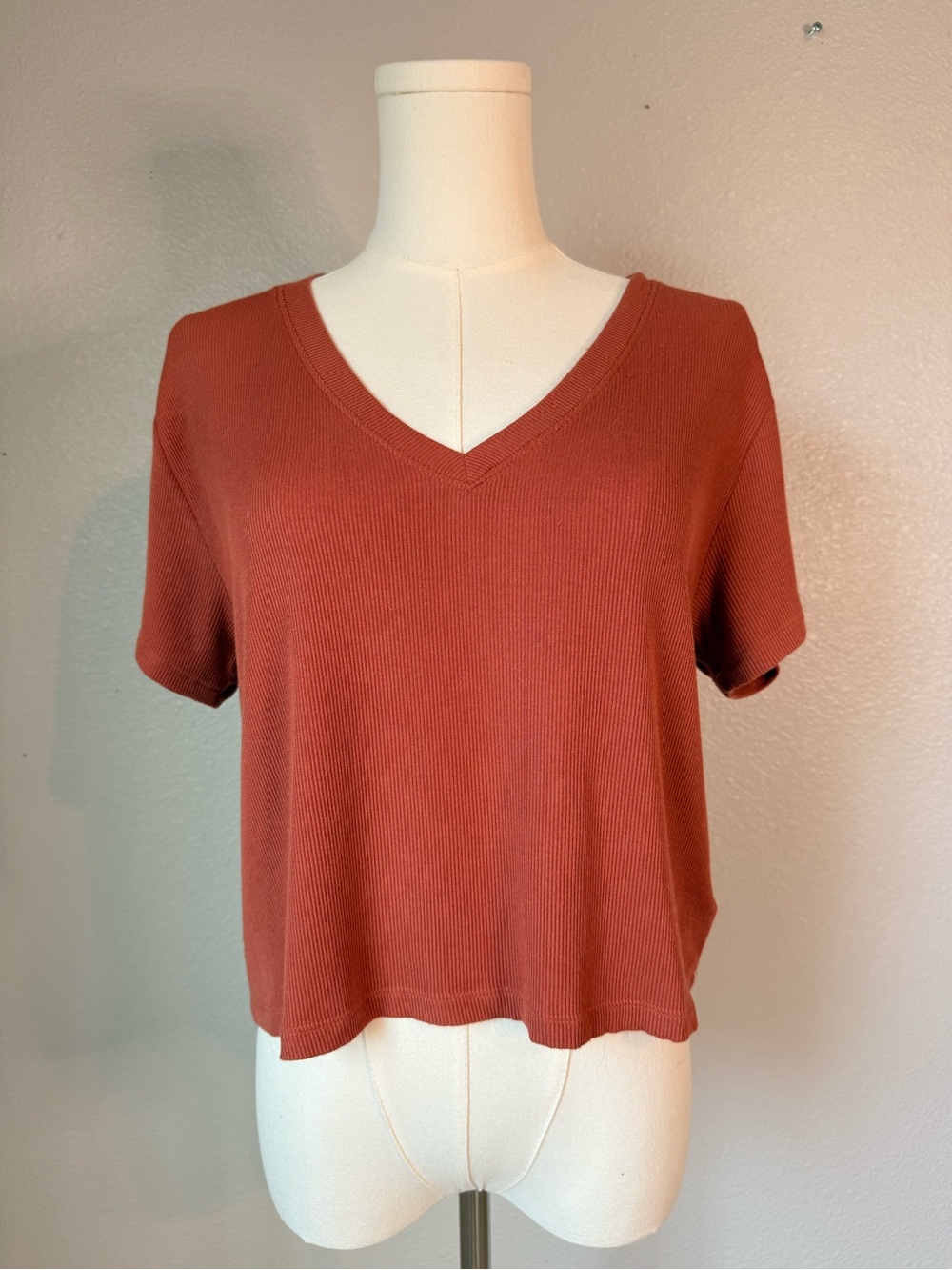 American Eagle Soft & Sexy Ribbed V-Neck Tee Dusty Rose Terracotta Size Small